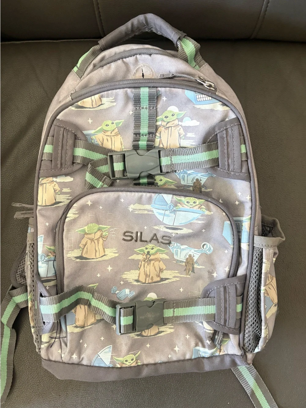 Pottery Barn Kids Gray and Black Star Wars Labeled Backpack Interior name Silas